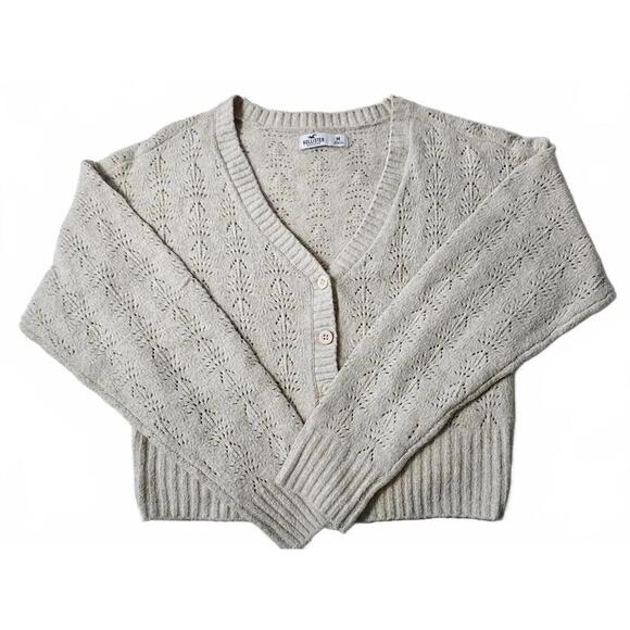 hollister Sweaters - Hollister Women's Short Beige Knitted Cardigan Sweater Medium